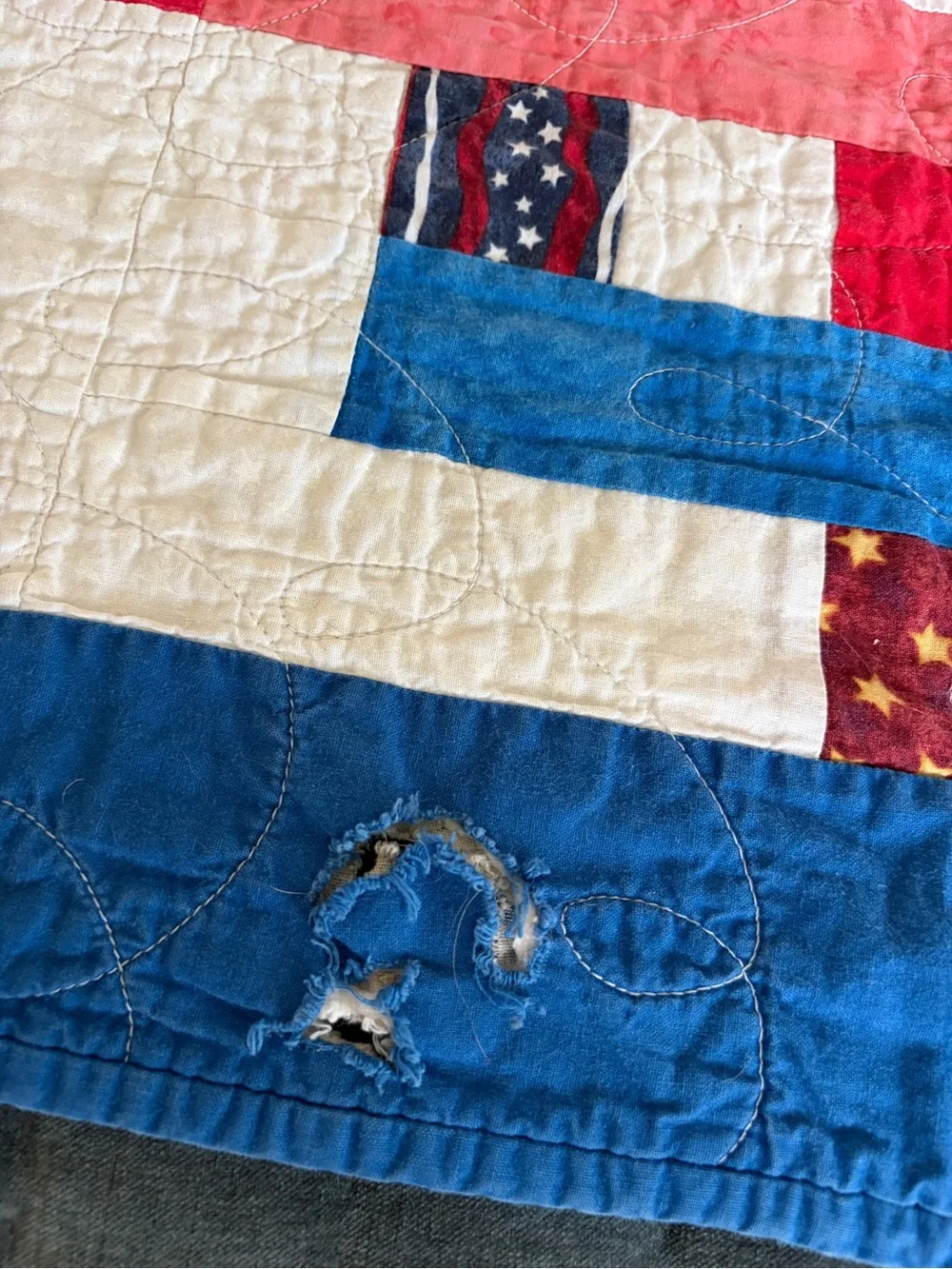 Handmade Patriotic American Quilt Twin 79x62 Quilt of Valor - Cutter
